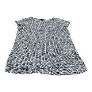 The Limited Women’s Floral Pocket Short Sleeve Blouse, Blue, Size Small